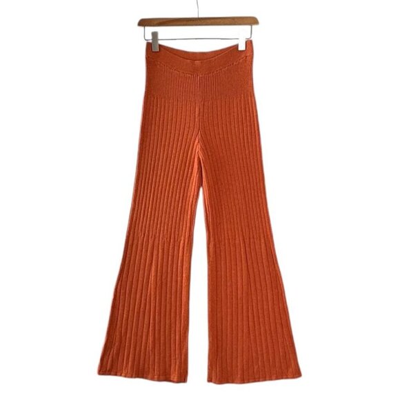 Free People Keep It Real Flare High Waist Mango Ribbed Knit Sweater Pants Small - Picture 5 of 12